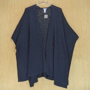 J.Jill Navy Blue Open Knit Cardigan Poncho One Size‎ Wrap Duster Lagenlook Boho